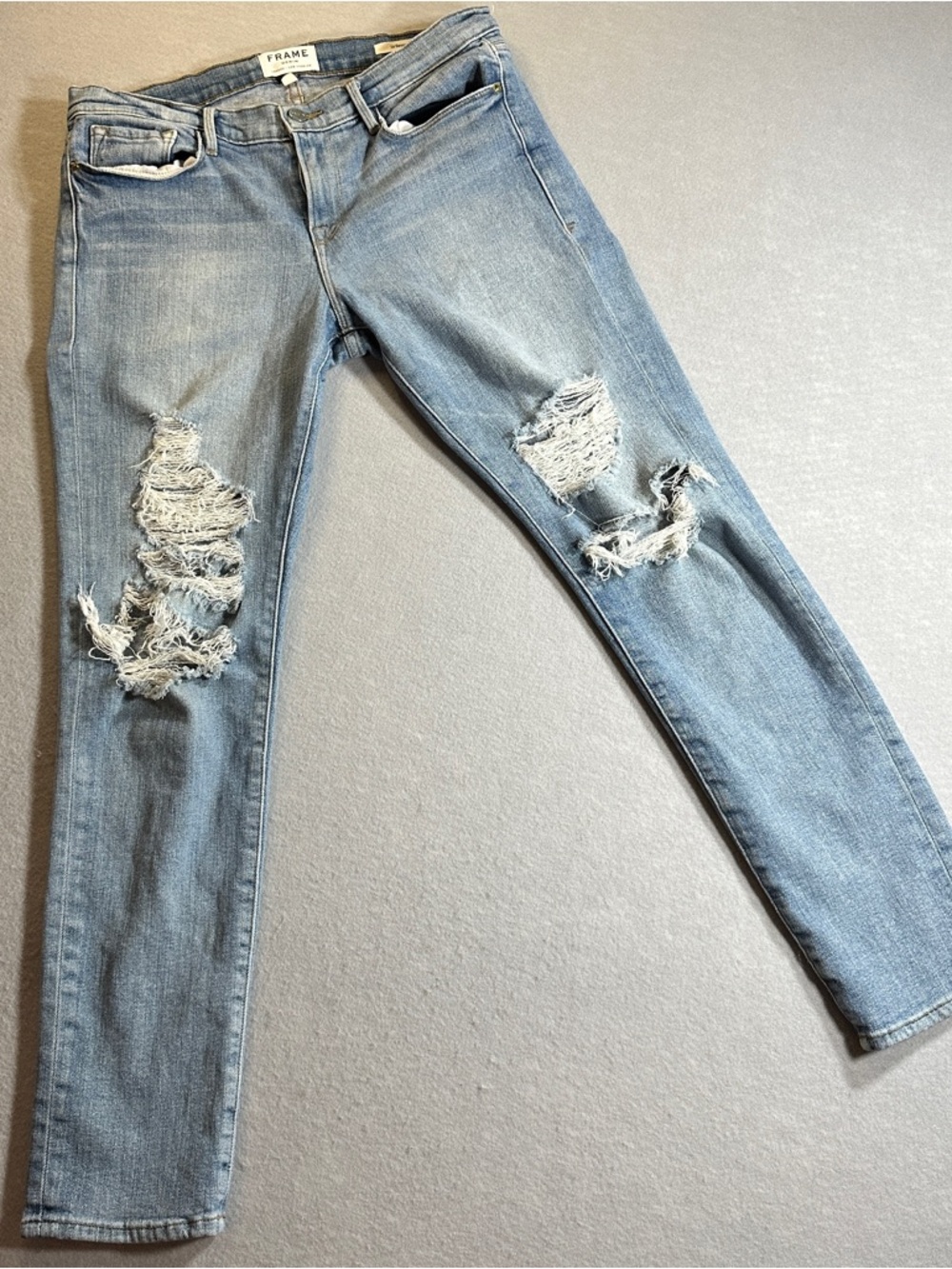 FRAME Le Garcon Boyfriend Jeans Womens 27 Lucielle Wash Distressed Light Denim